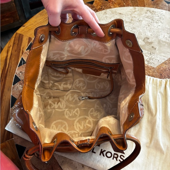 Michael Kors Brown Leather Studded Tote • Soft Leather • MK Charm - Picture 8 of 9